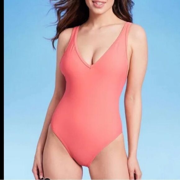 Kona Sol V-Neck Over The Shoulder High Leg One Piece Swimsuit NWT Small - Picture 1 of 7